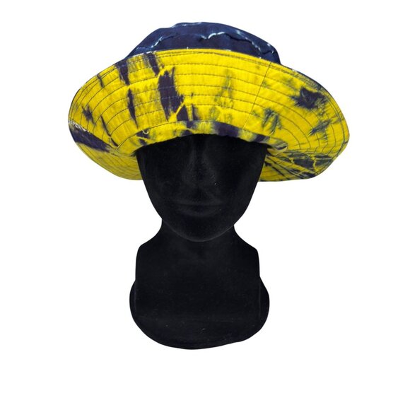 Reversible Tie-Dye Bucket Hat In Blue & Yellow Cotton - Picture 1 of 8